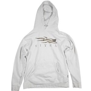 Sitka Gear Mens Logo Hoodie Sweatshirt Grey Camo Graphic Pullover Size M